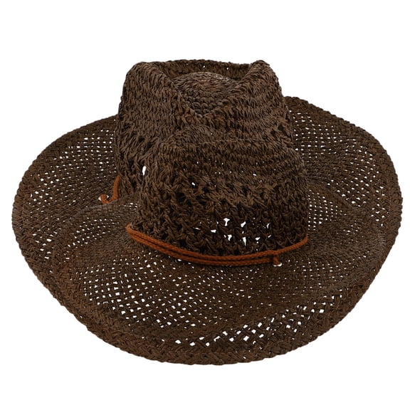 EXHUMKY 1Pc Coffee Cowgirl Straw Hat Wide Brim Summer Sun Protection for Beach