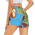 thumbnail image 2 of Uemuo Dinosaur Riding a Motorcycle Pattern Women's Athletic Shorts High Waisted Running Shorts with Liner Pockets Gym Elastic Workout Shorts-Small, 2 of 9