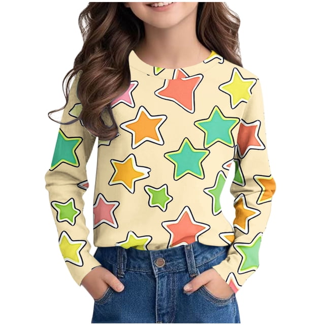 Posijego T-Shirts Graphiques à Manches Longues pour Garçons et Filles, Col Rond Mignon, Basique, pour Enfants