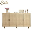 thumbnail image 2 of GZXS 62.2-Inch Rattan Buffet Cabinet with Storage, Bohemian 4-Door Sideboard w/ Adjustable Shelves and Solid Wood Legs, for Hallway, Living Room, Kitchen, Natural, 2 of 8