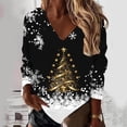 thumbnail image 2 of DHFJKG Women's Santa Loose Fit Pullover V Neck Golden Christmas Tree Printed Sweatshirt Long Sleeve Cozy Tops, 2 of 4