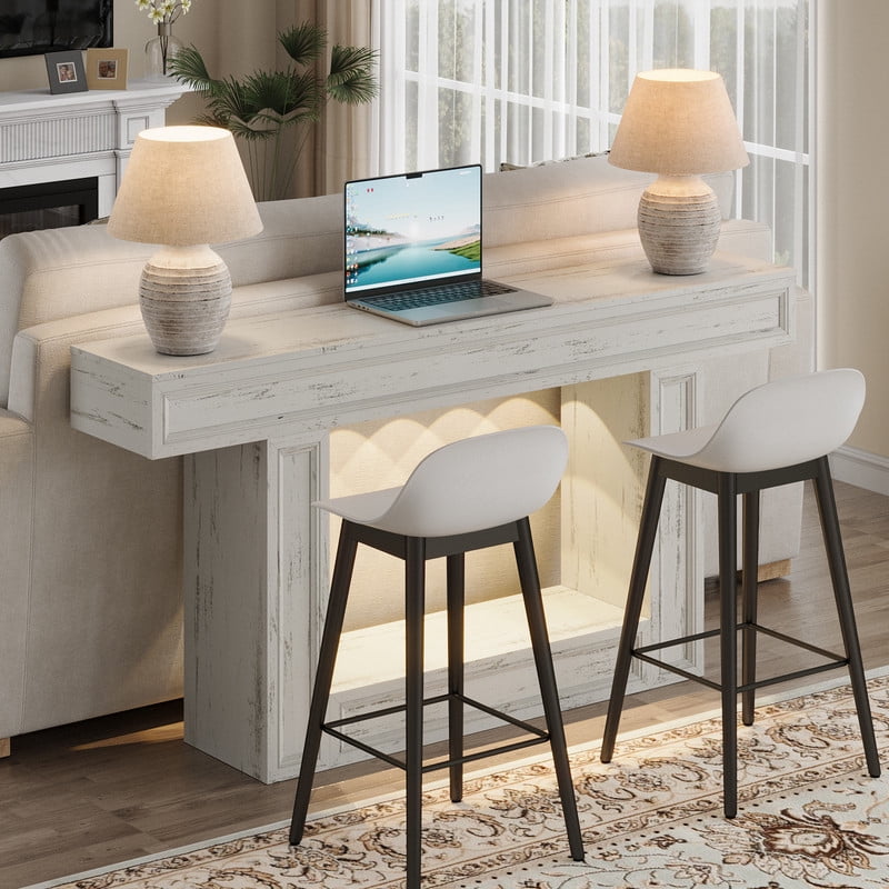 PLAMLE 63 Inch 2-Tier Console Table with Sensor Lights, U-Shaped Base Sofa Table for Entryway, Hallway, Living Room, Foyer, Narrow Small Spaces