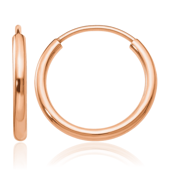 14K Solid Rose Pink Gold Endless Tube Round Huggie Small Hoop Earrings