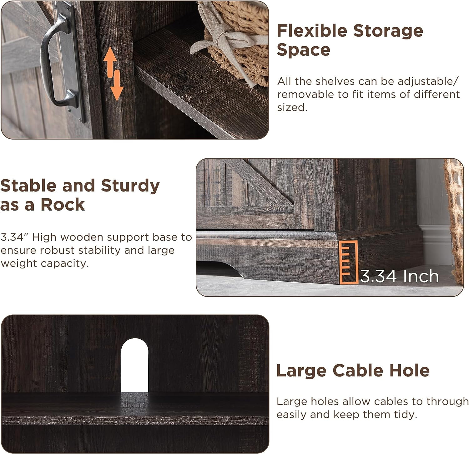 OKD Farmhouse Electric Fireplace TV Stand for TVs up to 65", Entertainment Center with Fireplace, Dark Rustic Oak