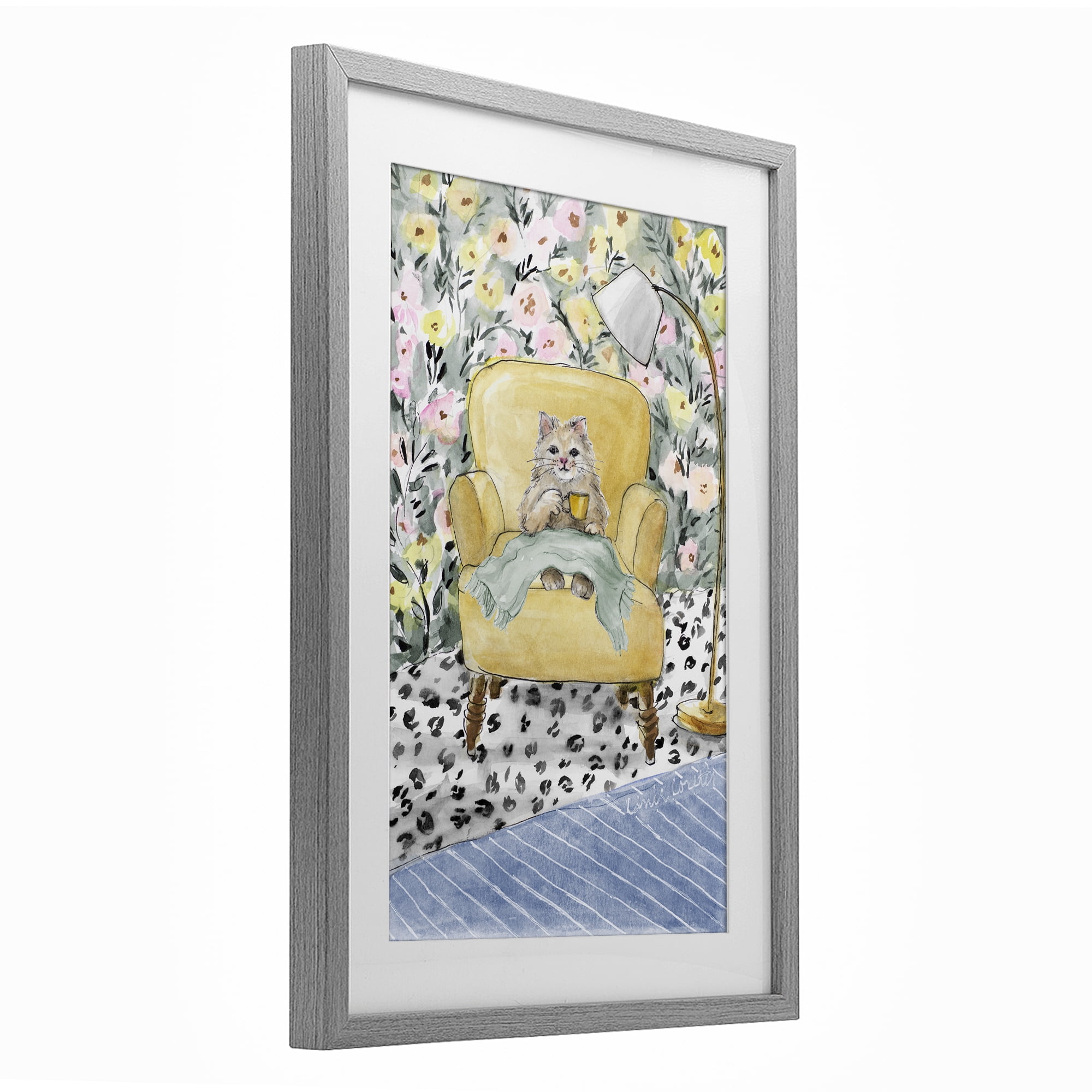 Stupell Industries Cozy Cat Corner Gray Framed Print Under Glass, design by Lanie Loreth