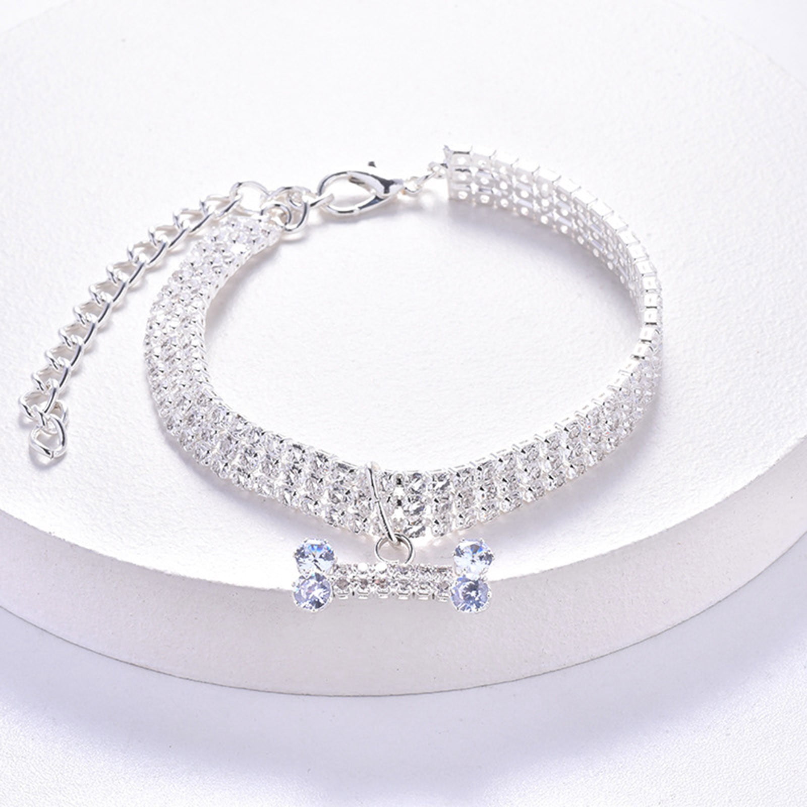 Personalized Dog Three Rows Rhinestone 