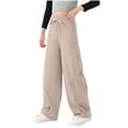 thumbnail image 3 of WAVSUF Girls Wide Leg Long Pants Breathable Lightweight Elastic Waist Wide Leg Spring Summer Casual Trousers Khaki 10-12, 3 of 7