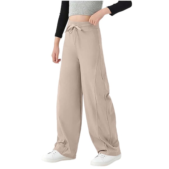 Ixbnca Children's Wide Leg Pants Casual High Waist Drawstring Pants Loose Solid Color Outdoor Long Trousers