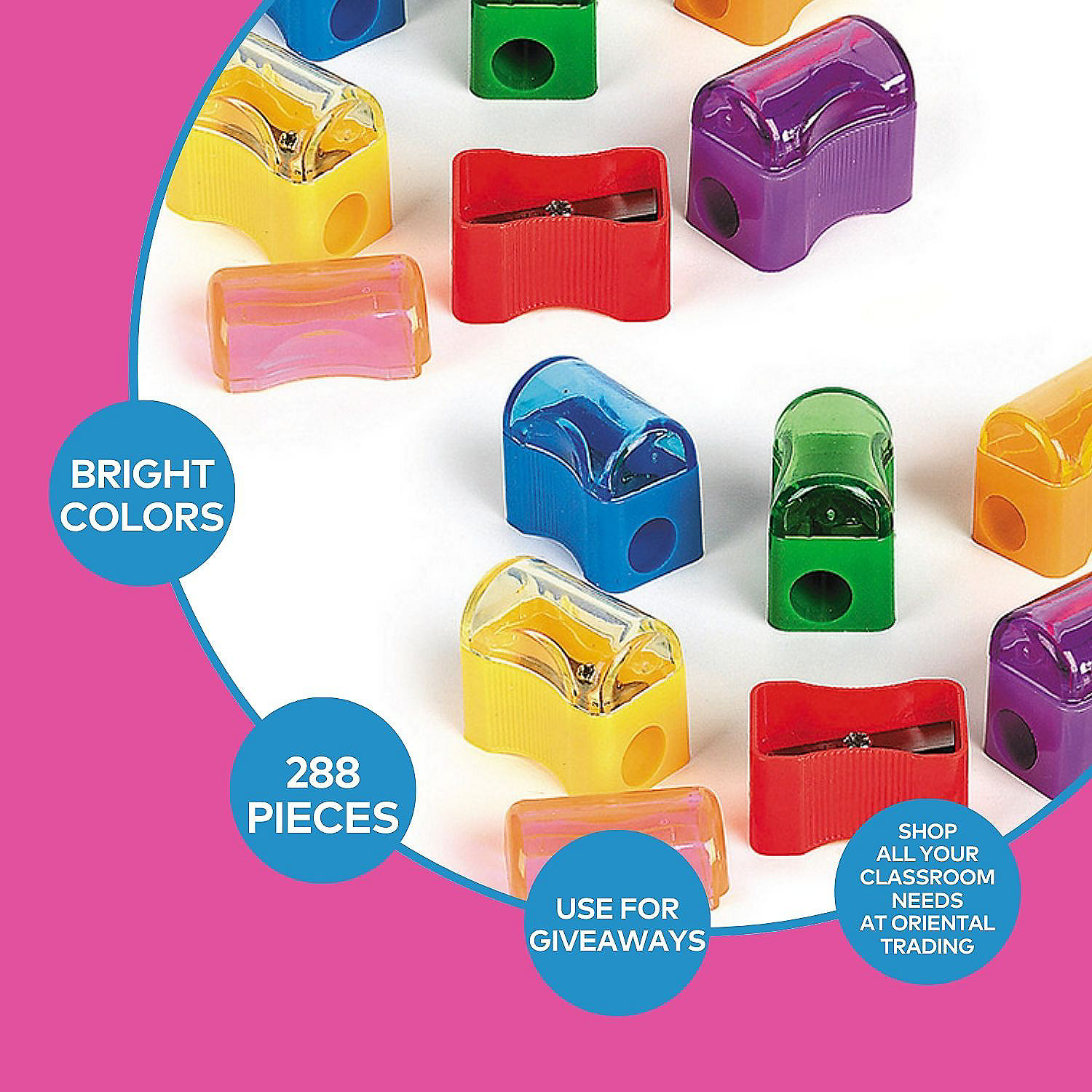 Fun Express Bulk 288 Pieces Solid Color Pencil Sharpeners with Caps
