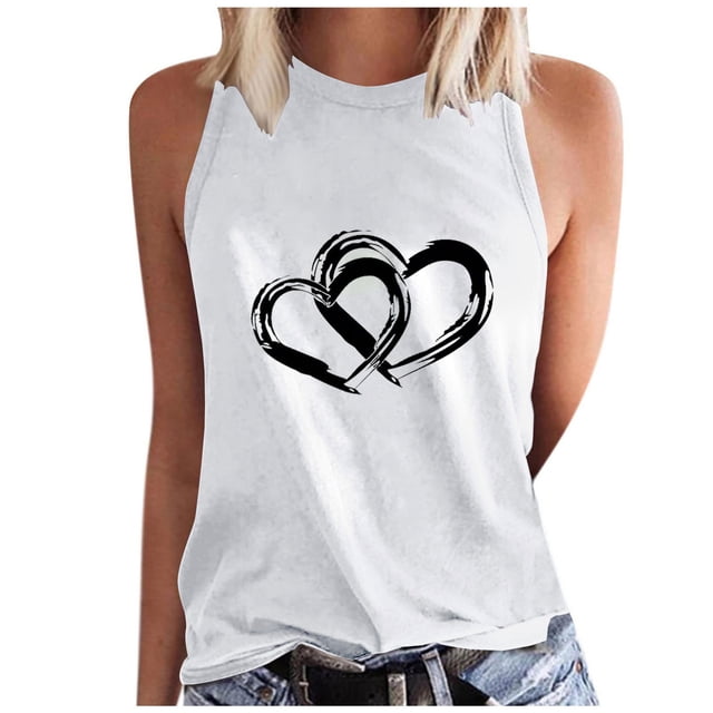 Timegard Camisoles pour Femmes Col Rond Imprimé Cœur Sans Manches Confortables Décontractées Amples Chemises Hauts Blouse