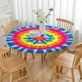 thumbnail image 3 of Colorful Rainbow Tie Dye Spiral Pattern Round Fitted Tablecloth with Elastic Edge,Dining Table Cover Waterproof,Outdoor Round Tablecloth for Camping,Dining,Indoor and Outdoor, 3 of 7