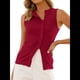 thumbnail image 3 of Chaleco Abotonado para Mujer, Camiseta Sin Mangas de Verano Acanalada con Botones, Camisa Acanalada con Abertura Frontal, Top Elegante Sin Mangas y Ajustado A Rojo S, 3 of 6