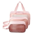 thumbnail image 4 of Ofertas Únicas 3 piezas de bolsa de maquillaje transparente portátil para mujeres para vacaciones, camping y viajes de cuero PU rosa, 4 of 4