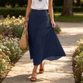 thumbnail image 5 of IUYRTFE Women Elastic Waist Cotton Linen Midi Skirt Solid Color Casual A Line Skirt for Summer Vacation Daily Wear, 5 of 7