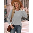 thumbnail image 4 of Long Sleeve Shirts for Women Sweaters Fall Outfits Color Block Winter Clothing Dressy Casual Soft Grey XL, 4 of 7