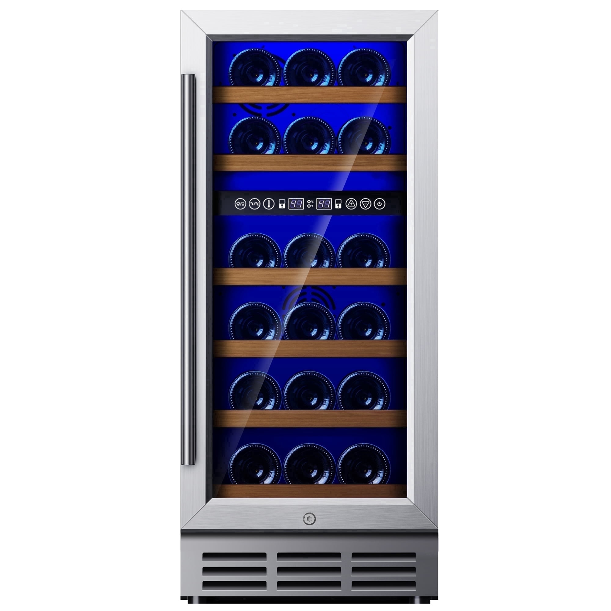 Simzlife 15" Wine Cooler, 30 Bottles Dual Zone Wine Refrigerator with Digital Temperature Control, Low Noise, Double-Layer Glass Door.