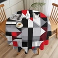 thumbnail image 3 of Abstract Seamless Stitching Round Tablecloth 54 inches Red Black Striped Design Waterproof Oil-Proof Table Cloth Round Table Cover for Holiday Party Picnic Dinner Decor Indoor and Outdoor Use, 3 of 9