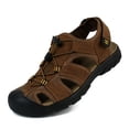 thumbnail image 5 of Hicooer GOOHIK Mens Closed Toe Sandals, Sport Sandals Casual Leather Handmade Sandals Adjustable Fisherman Beach Sandals For Outdoor Walking Driving Light Brown, 5 of 8
