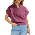 thumbnail image 5 of Womens Short Sleeve Cropped Knit Tops Half Zip Cap Sleeve Lightweight Oversized Sweater Vest, 5 of 7