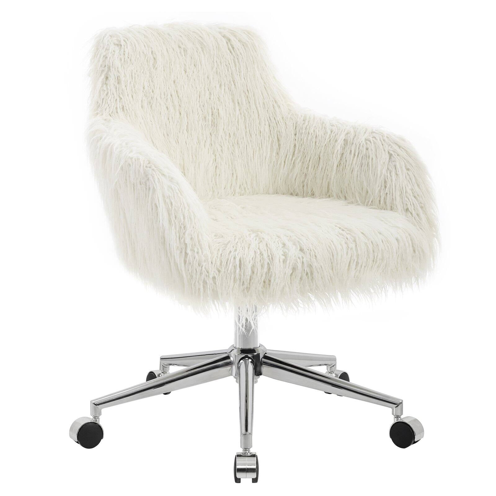 Linon Fiona Faux Fur Office Chair,16-20 in. Adjustable Seat Height