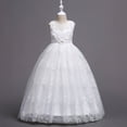 thumbnail image 4 of JUMEYU Girls Lace Embroidery Long Dress Sleeveless Flower Party Performance Evening Gown Dresses 7T 8T (White,7-8 Years), 4 of 7