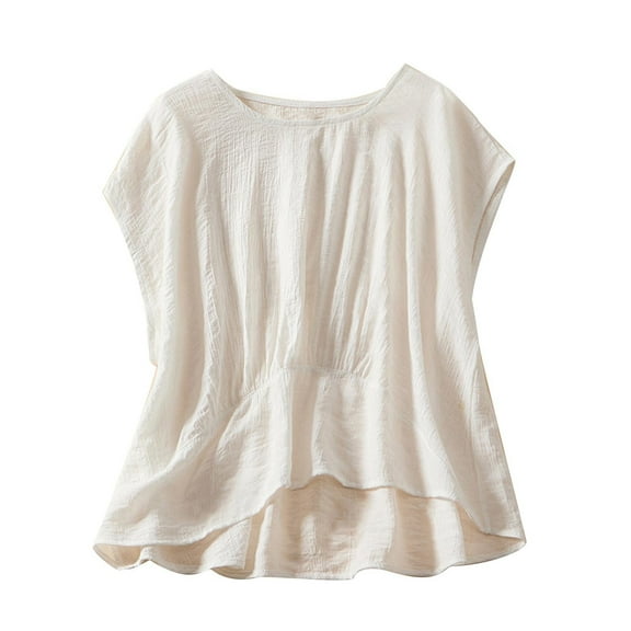 cfhntfmh Tank Tops for Women Cotton Linen Casual Sleeveless Round Neck Shirts Fashion Pleated Flowy Summer Blouses