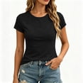thumbnail image 5 of SROBPTY Womens T-Shirts Solid Crew Neck Short Sleeve Ribbed Loose Breathable Summer Tops for Daily Wear, 5 of 5