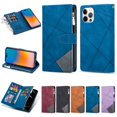 thumbnail image 1 of SaniMore for iPhone 14 Pro Max Case with Card Slot, Line Stitching Metal Button Zipper Wallet PU Leather Cover with Folio Flip Kickstand + Hand Strap Shockproof Protective Shell, Blue, 1 of 8