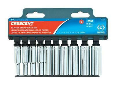 Drive x Assorted Size Crescent CSAS9N Metric 6-Point Standard Socket Set 1/4 in 