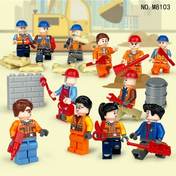 12 Travailleurs de la Construction des Figurines Figurines Figurines d'Action Blocs de Construction Jouets pour Enfants