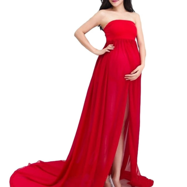 kurtrusly Robe de Maternité Élégante Fendue devant – Accessoires de Photographie pour Femmes Enceintes Aguichant à la Mode Polyvalent Rouge