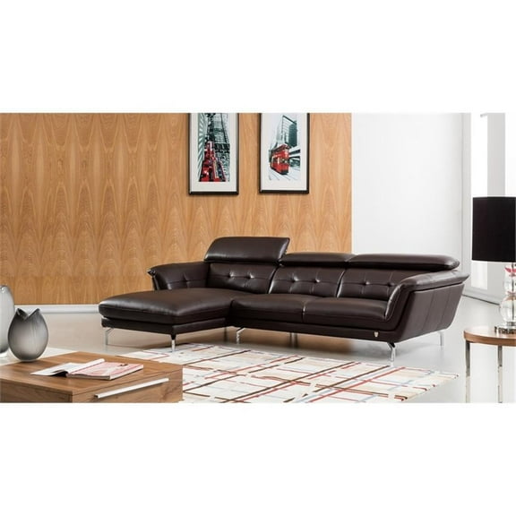 EK-L083 Dark Chocolate (Brown) Color With Italian Leather Sectional Left Facing