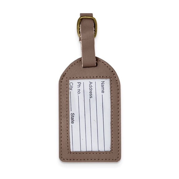 Beige Leather Luggage Tag with Buckle Strap Q-GM22546