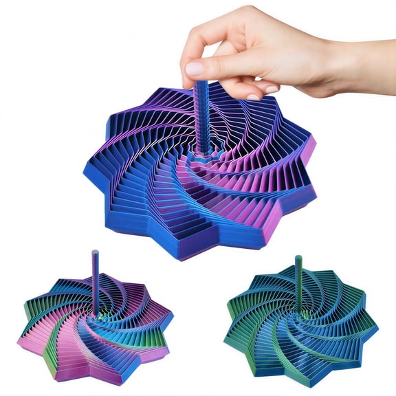CYFW 3Pcs Sensory Fidget Star Laser Blue-Purple,3D Printed Fidgets with Spiral Tower,Crisp Sound Tactile Sensory Fidget Toys for Anxiety Relief
