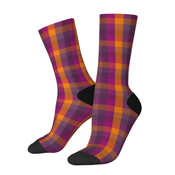 Balery Orange and Purple Plaid Calcetas Largas con Estampado para Hombre y Mujer – Suaves y Transpirables, Talla Única (US 5-11)