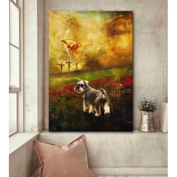 Poster Jesus And Schnauzer - To The Beautiful World Schnauzer Portrait, Canva... Wall Art, Unframed Prints For Home Or Office, Perfect Gift For Everyone, 12x18