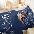 thumbnail image 4 of Castle Fairy Minimalist Soccer Print Twin Bedding 7-Piece, Sport Theme Bedding Comforter Set, Navy White,Navy Blue Reversible, 4 of 7