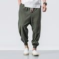 thumbnail image 2 of Men's Casual Pants Elastic Waist Drawstring Solid Mid Trousers With Pockets Comfortable Breathable Lightweight Stylish Loose Fit Mens Beach Pants Trousers Vacation Cargo Pants, 2 of 3