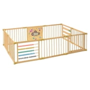 Wooden Playpen Extra Large for Toddlers and Babies - Under The Sea Theme Toy Design - (8/10) Wood Panels - Foldable and Adjustable Baby playpen - Extra Large Baby Play Yard (10-Panels)