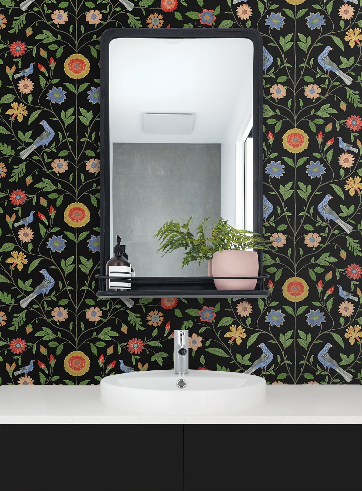 NextWall  Bird Toile Peel and Stick Wallpaper 20.5 in. W x 18 ft. L - Onyx