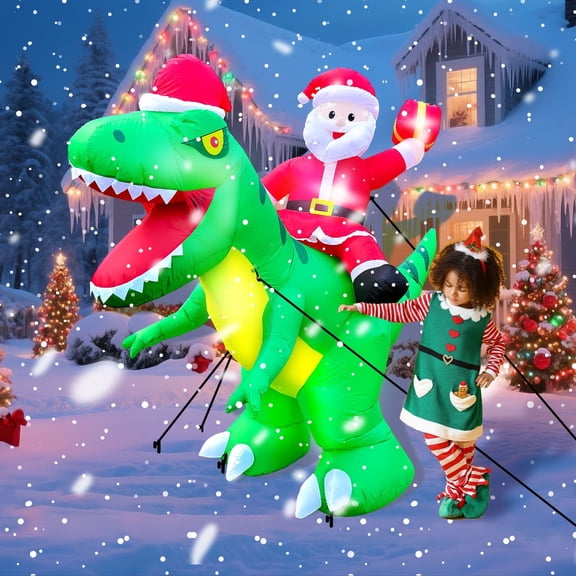 8.5 FT Santa on Tyrannosaurus Rex Christmas Inflatable Outdoor Decorations with 6 LED Lights Christmas Blow Up Yard Decoration Holiday Yard Decor Large Sets for Garden Lawn Xmas Party