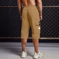 thumbnail image 4 of Men's Cargo Shorts Below Knee Lightweight Drawstring Waist Long Shorts Work Pants Multi Pockets Khaki M, 4 of 4
