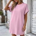 thumbnail image 6 of Levmjia Women's Casual Short Sleeve Dress Crew Neck A Line Swing Dress with Pockets Solid Color Loose Fit Summer Beach Sundress, 6 of 9