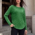 thumbnail image 3 of GERsome Women's Long Sleeve Shirts Crew Neck Button Trim Curved Hem Pullover Tops Casual Loose Fit Blouses Green L, 3 of 6