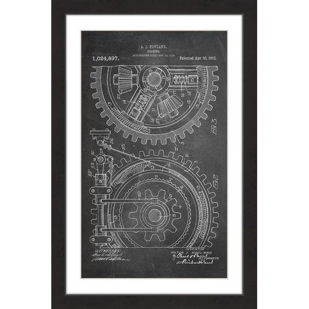 "Gears 1912 Chalk" Framed Painting Art Print, 24" x 1.5"
