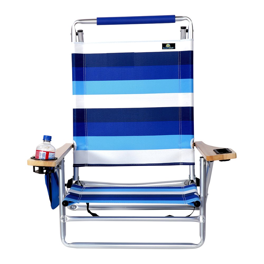 Deluxe 5 Reclining Pos Lay Flat Aluminum Beach Chair for Sand with Cup