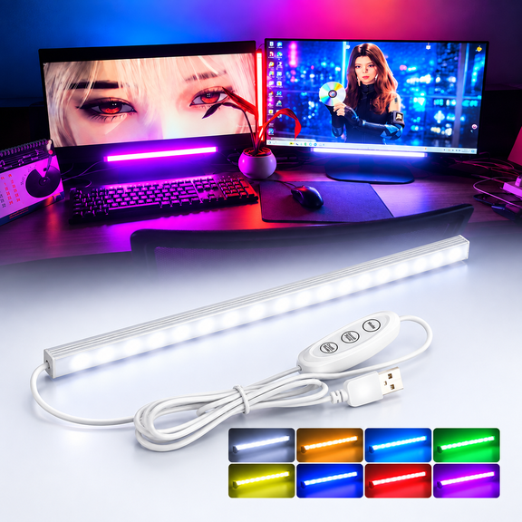 AikTryee RGB Led Lights – 8 Colors Dimmable, Magnetic, USB Powered for Monitor Desk Shelf Decor