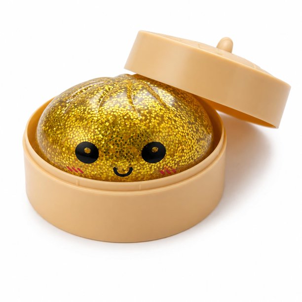 Pelota antiestrés tipo dumpling dorada con glitter Crossunx