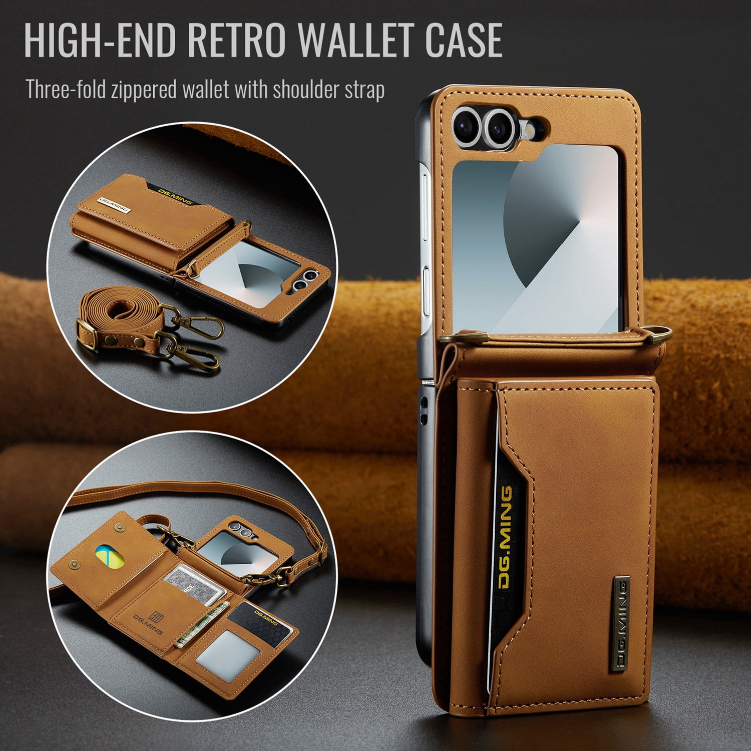 ETFAST Leather Phone Case For Samsung Galaxy Z Flip 6 Wallet Leather Case with Card Holder Leather Phone Case Shockproof Protective Cover