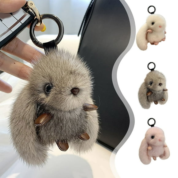 Tyidzon Keychain Accessories Simulation Mink Big Ears Car Keychain Pendant, High End School Bag Pendant Birthday Gifts for Women Friend Classmates Pink